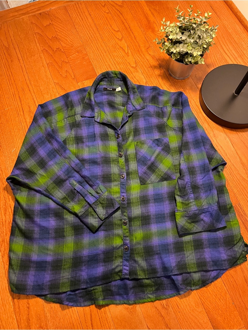 BDG Green and Blue Plaid Button-Up Shirt